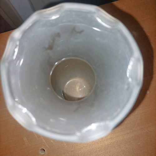 Decorative frosted glass vase with pink design like new