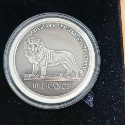 Coin 10 Francs Congo 2005 Silver 925 new with wooden box