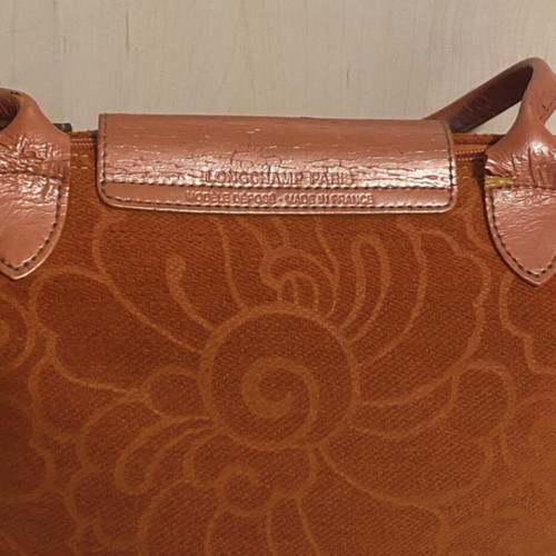 Longchamp orange tote bag shoulder used, soft velvet texture