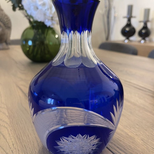 Antique carafe with glass like new, special blue color