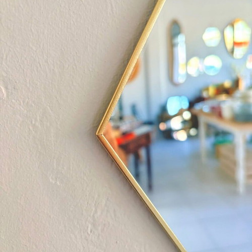 Hexagonal mirror with gold frame and chain new
