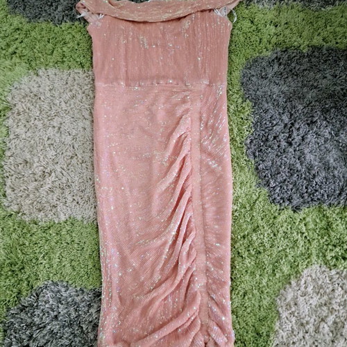 Lavish Alice sequin peach bardot midi dress new size L