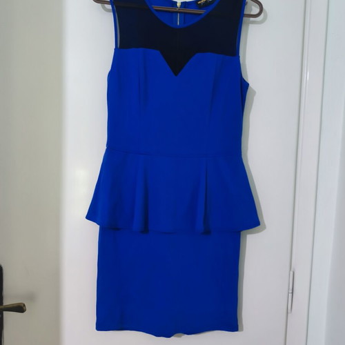 Peplum Style Blue Midi Dress like new with black mesh detail