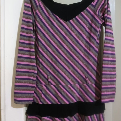 Cotton blouse dress medium with shiny golden stripes like new