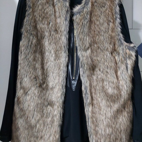 Synthetic sleeveless fur vest new, size Large, beige brown