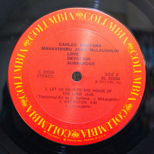 Carlos Santana & Mahavishnu John McLaughlin Love Devotion Surrender vinyl LP used
