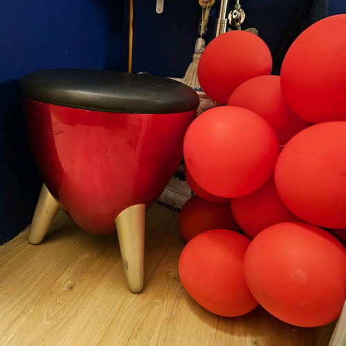 Stool with storage space like new, red with gray legs