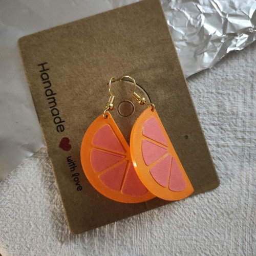 Our Vutamin C earrings orange pink 3D printed hand painted made to order