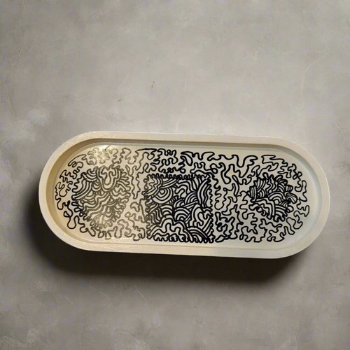 Decorative oval cement tray Doodle OXO new, large