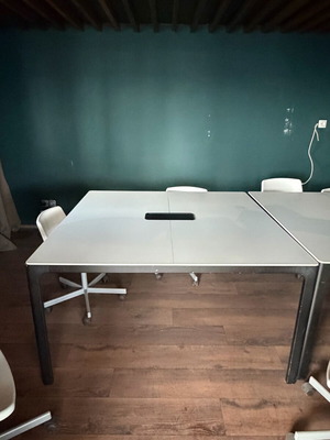 Black wooden desk with black metal legs used