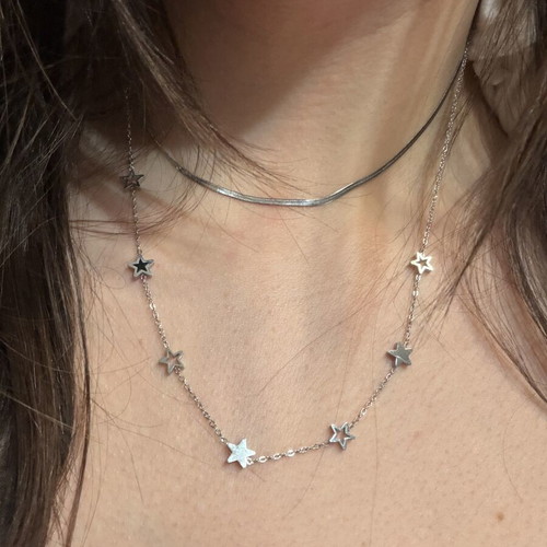 Steel necklace with stars new, silver color