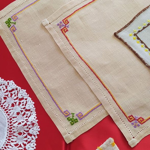 Vintage collection of 40 used embroidered linens