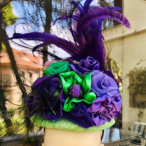 Fascinator hat new, handmade with silk fabrics and feathers