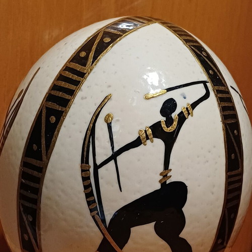 Ostrich Egg Hand-Painted Decorative Piece Used