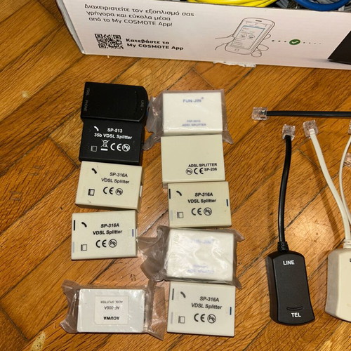 Mega lot of new Ethernet cables RJ45, telephone cables, VDSL/ADSL splitters and filters