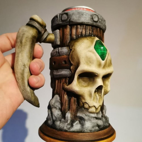 Wood Barrel Skull Mug 3D Printed Drink Can Holder 500ml