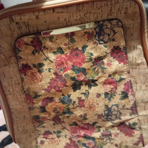 Backpack new beige with red roses cork fabric