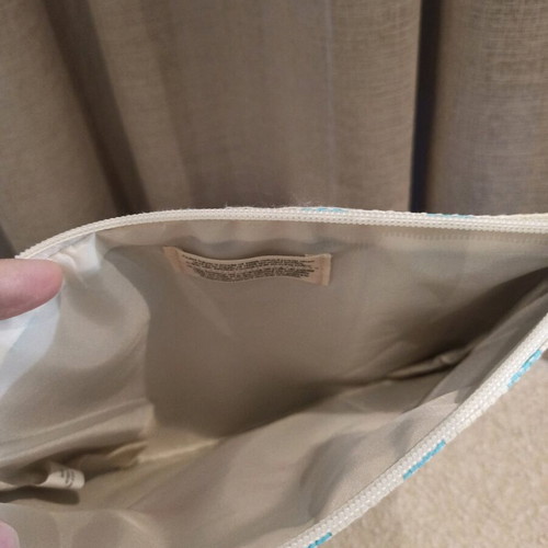 Straw toiletry bag new, white and turquoise, size 26×20.5 cm