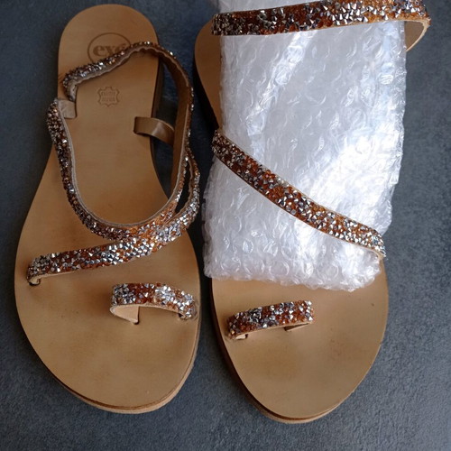 Exe sandals like new, gold and silver leather, size 38