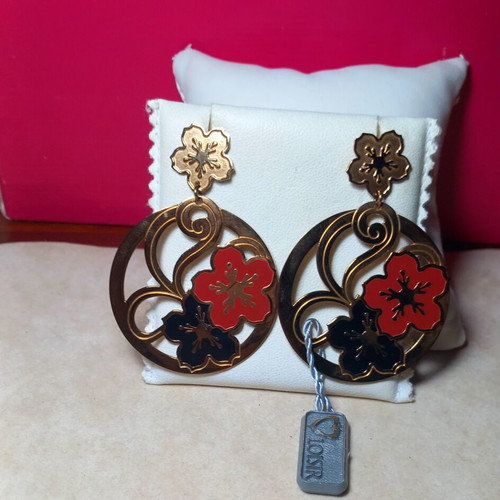 Loisir earrings new, stainless steel and enamel, black and red