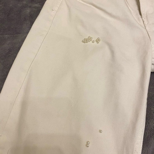 Bershka denim pants with hand-sewn beads, like new, white