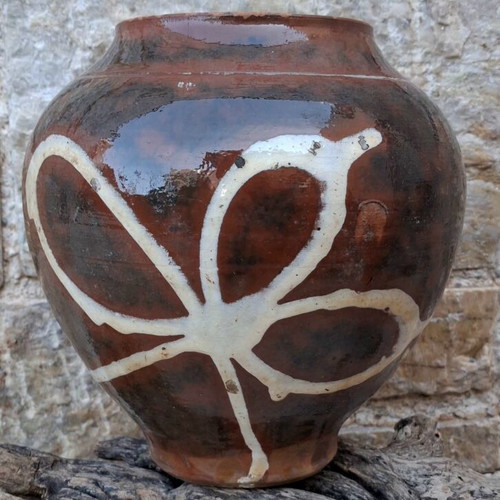 Handmade clay jar like new, traditional folk pottery