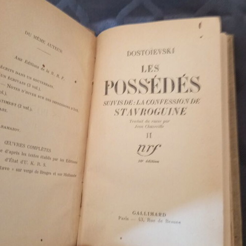 The Demons by Fyodor Dostoevsky French book used, 1937, second volume