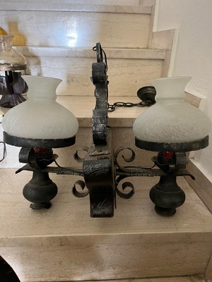 Vintage ceiling lights set of 2 with glass shades used