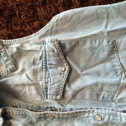 Denim shirt like new with pearl buttons, blue, size S