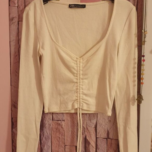 Zara small crop cotton top like new, white, size S
