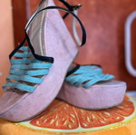 Migato πλατφόρμες wedges μέγεθος 37 μεταχειρισμένες, ροζ-λιλά με τιρκουάζ λουράκια
