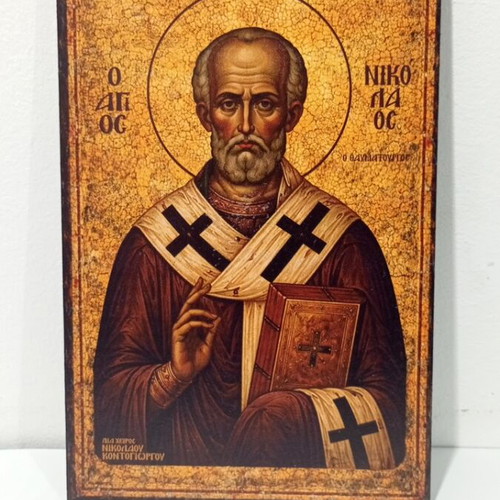 Saint Nicholas icon on wood with UV print