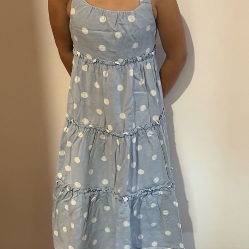 Blue Polka Dot Midi Dress like new with ruffles
