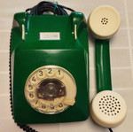 Old green wired telephone, functional