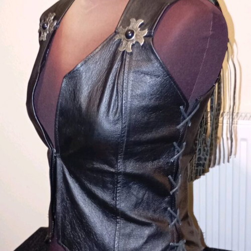 Handmade leather vest new, black with dark brown crocodile details
