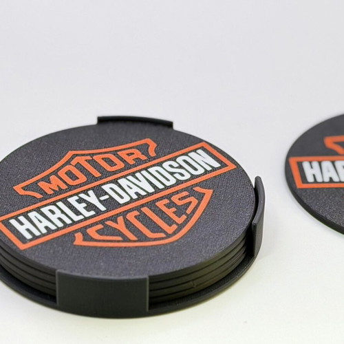 Harley-Davidson 3D Printed Coasters Set of 5 new with holder