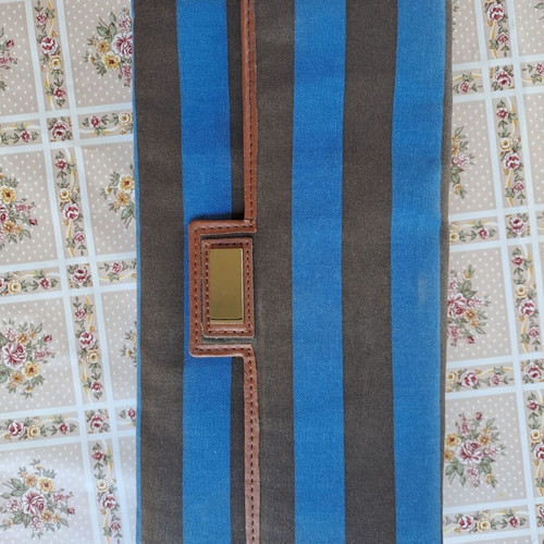 Large striped clutch bag used, blue and brown