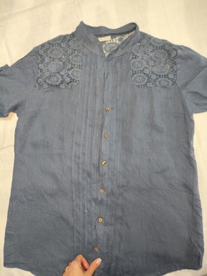Linen blouse, blue, XXL