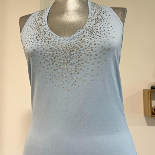Y2K 00s Embellished Halterneck Top by Clockhouse C&A size UK14 EU40 used, blue