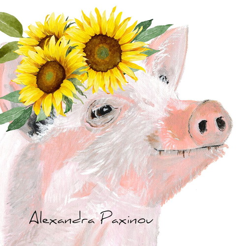 Piglet poster with sunflowers new for kids room decor