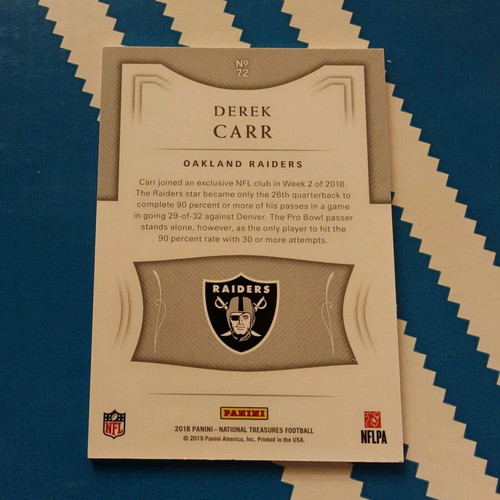Derek Carr 2019 Panini National Treasure card like new, Oakland Raiders