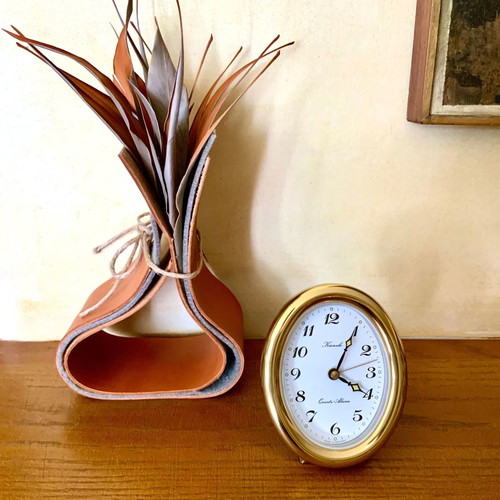 Kienzle Quartz Alarm Desk Clock New Oval Gold-Tone Polished Brass