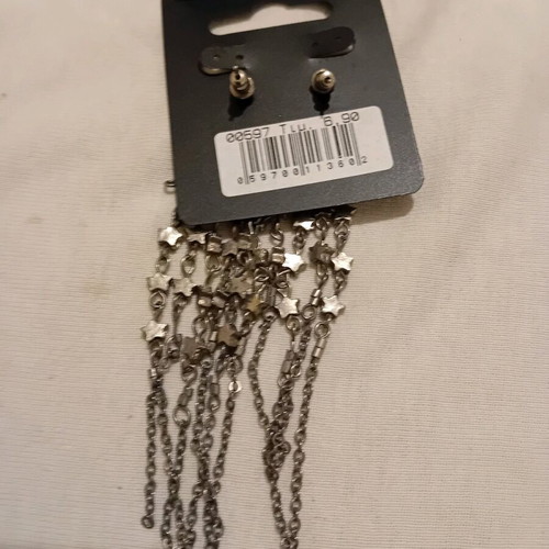 Long stud earrings with hanging silver chains, new