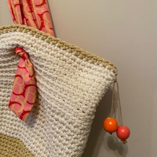 Handmade shoulder bag used, beige and red