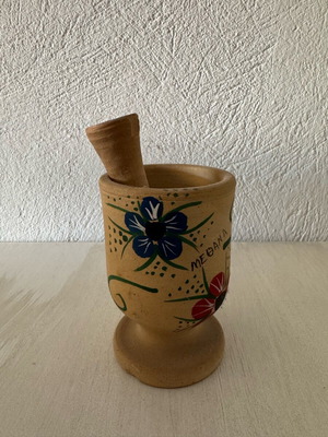 Vintage clay mortar Methana hand-painted, like new