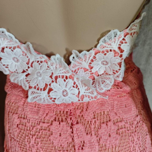 Vintage lace dress coral pink S/M