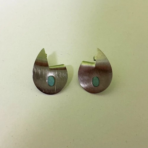 Handmade statement earrings with turquoise stone, aluminum