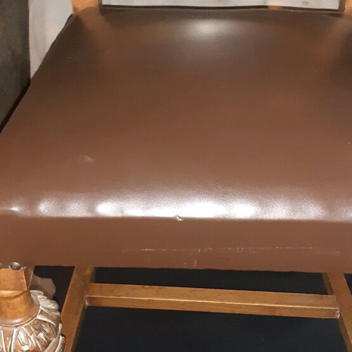 Vintage dining chairs used, set of 6, wooden leather with carved legs
