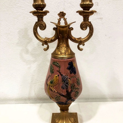 Vintage Riprod Vietata CC Art 2598 candlestick like new with hand-painted bird design