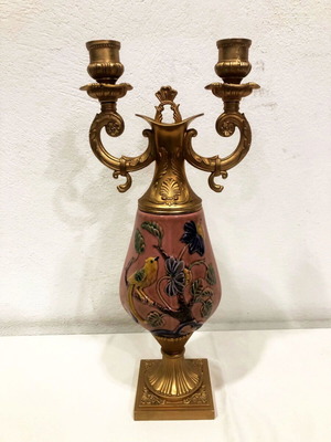 Vintage Riprod Vietata CC Art 2598 candlestick like new with hand-painted bird design